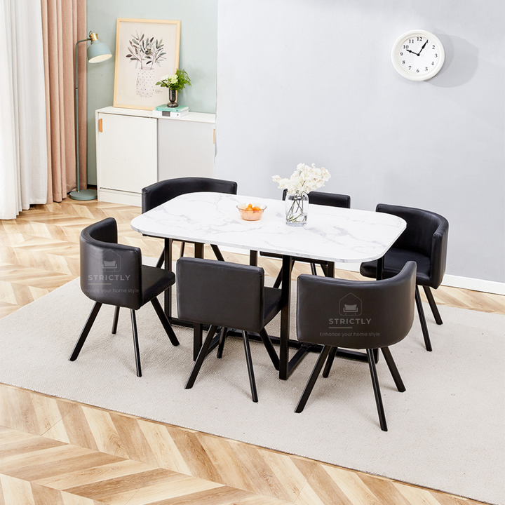 COMPACT DINING TABLE 6 CHAIR SET